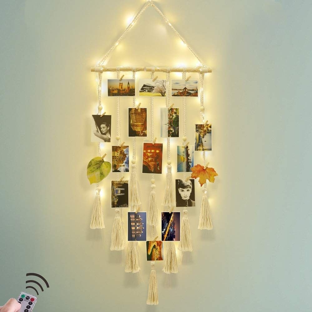 Homecor Macrame Photo Boho Style Display with Lights